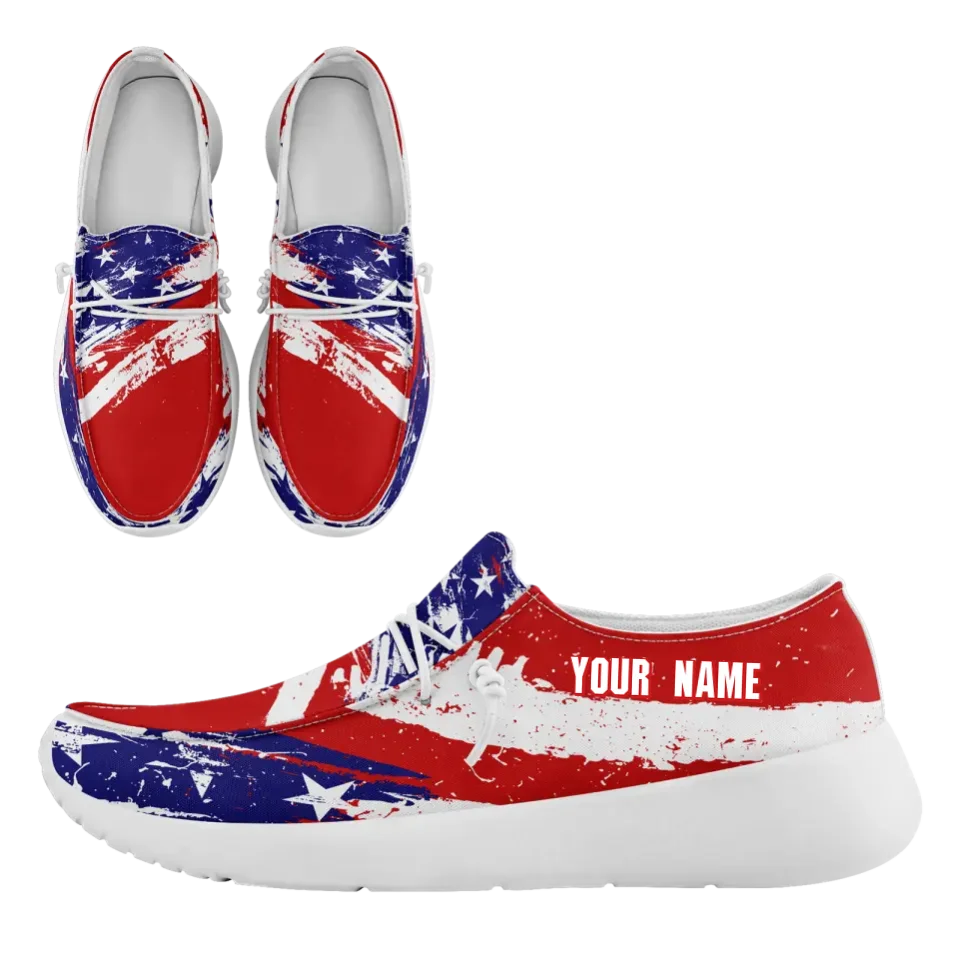 Personalized America Flag Sneakers, Custom Patriotic Loafer Shoes, Canvas Slip On Shoes,FN018-24020303-1w