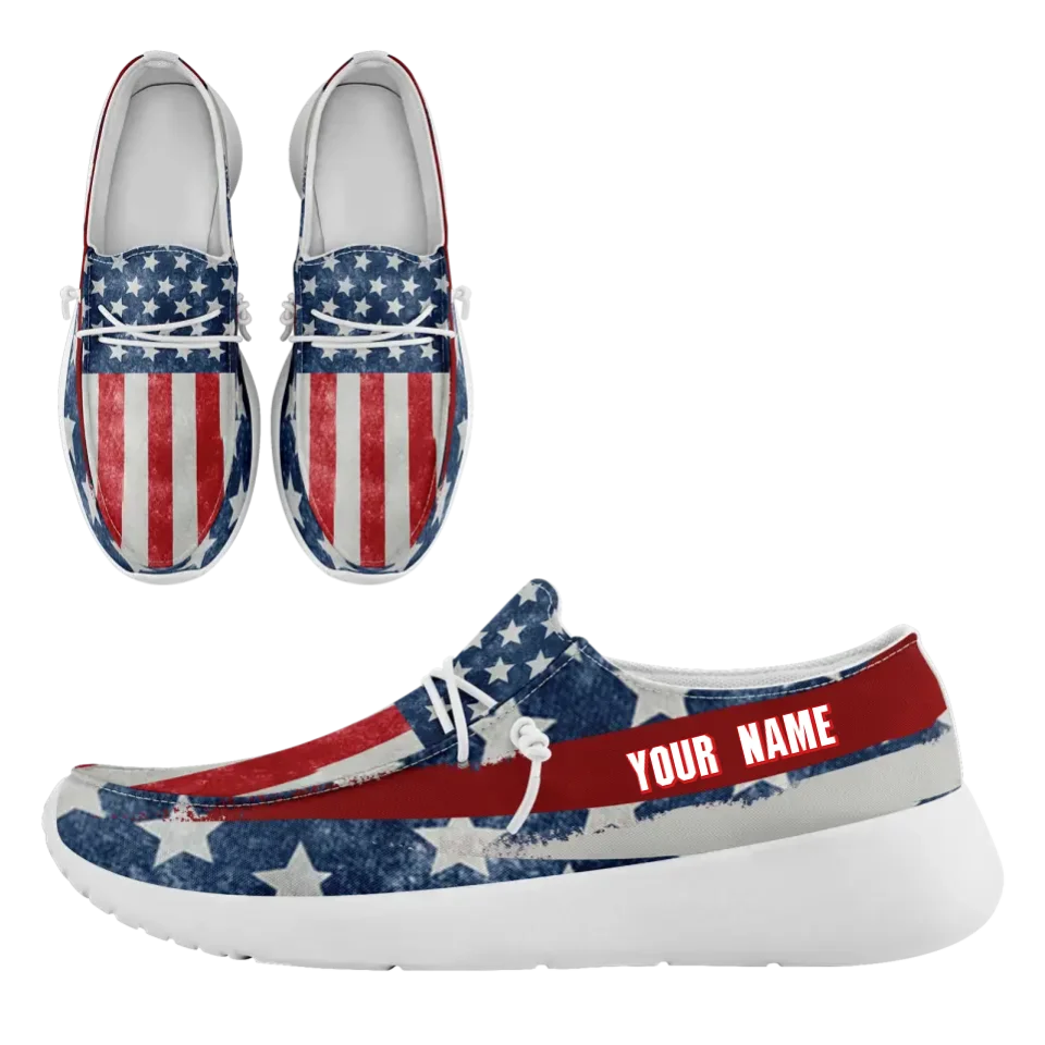 Personalized America Flag Sneakers, Custom Patriotic Loafer Shoes, Canvas Slip On Shoes,
FN018-24020303-4w