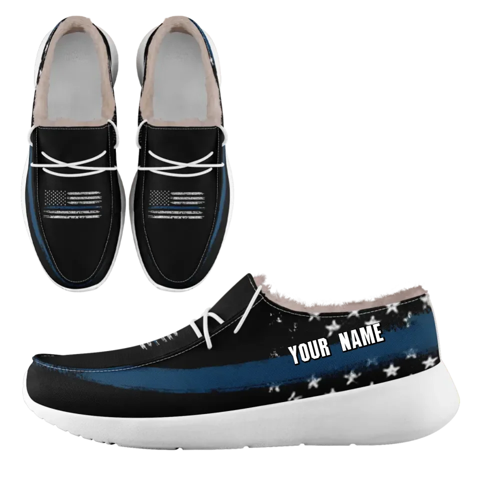 Personalized USA Flag Sneakers, Custom Stars and Stripes Loafer Shoes, Fur Lining Shoe, Pride in Comfort,FN042-24020304-2w