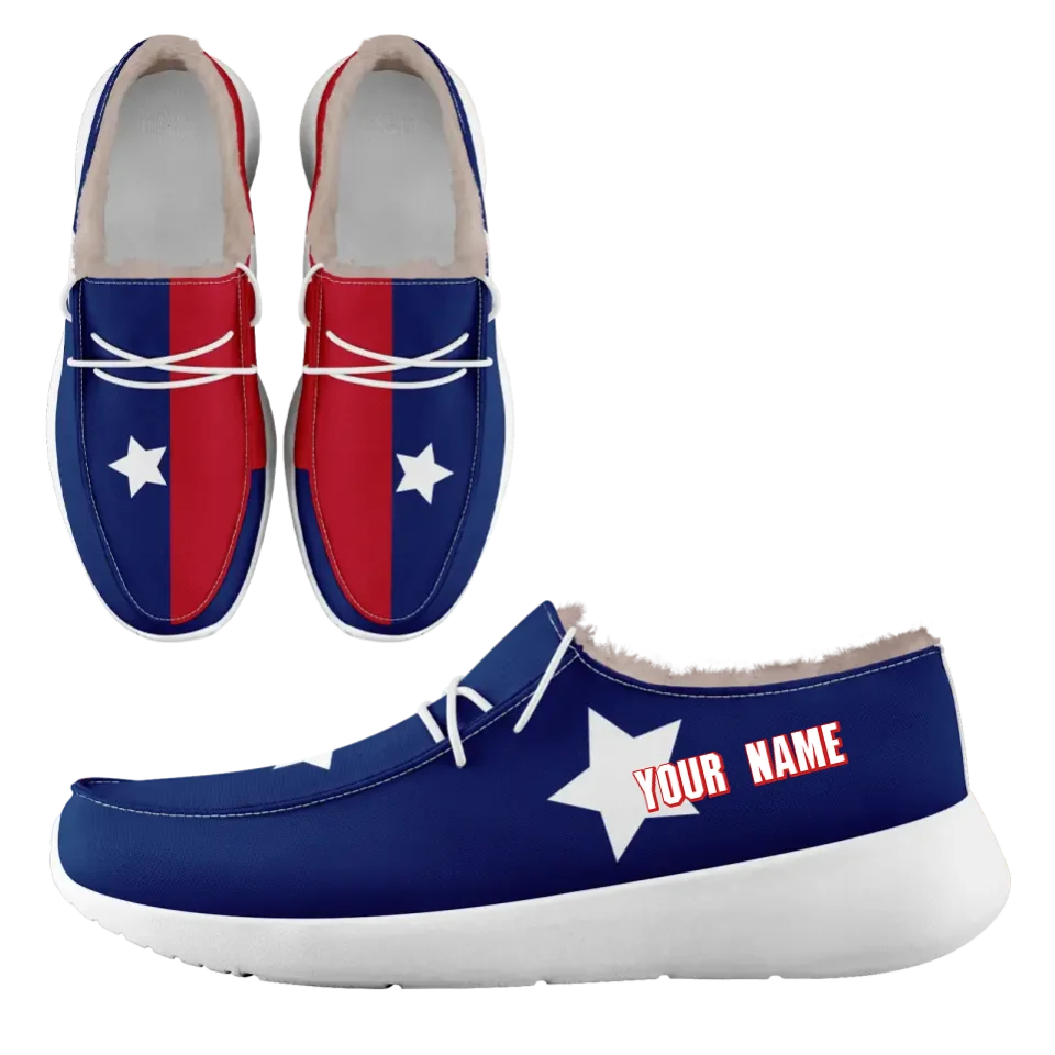 Personalized USA Flag Sneakers, Custom Stars and Stripes Loafer Shoes, Fur Lining Shoe, Pride in Comfort,FN042-24020304-5w