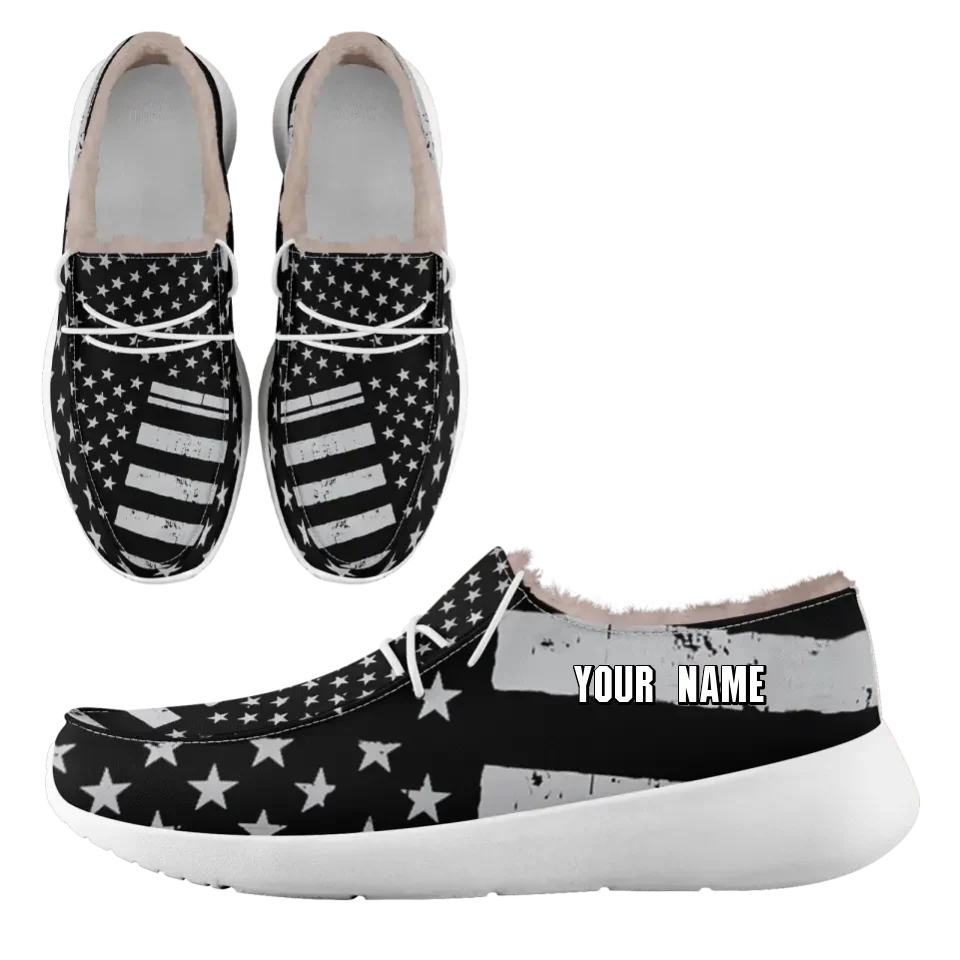 Personalized Patriotic Canvas Slip-On Sneakers, Custom USA Flag Design Loafer Shoes, Buy One Get One Gift,FN042-24020304-6w