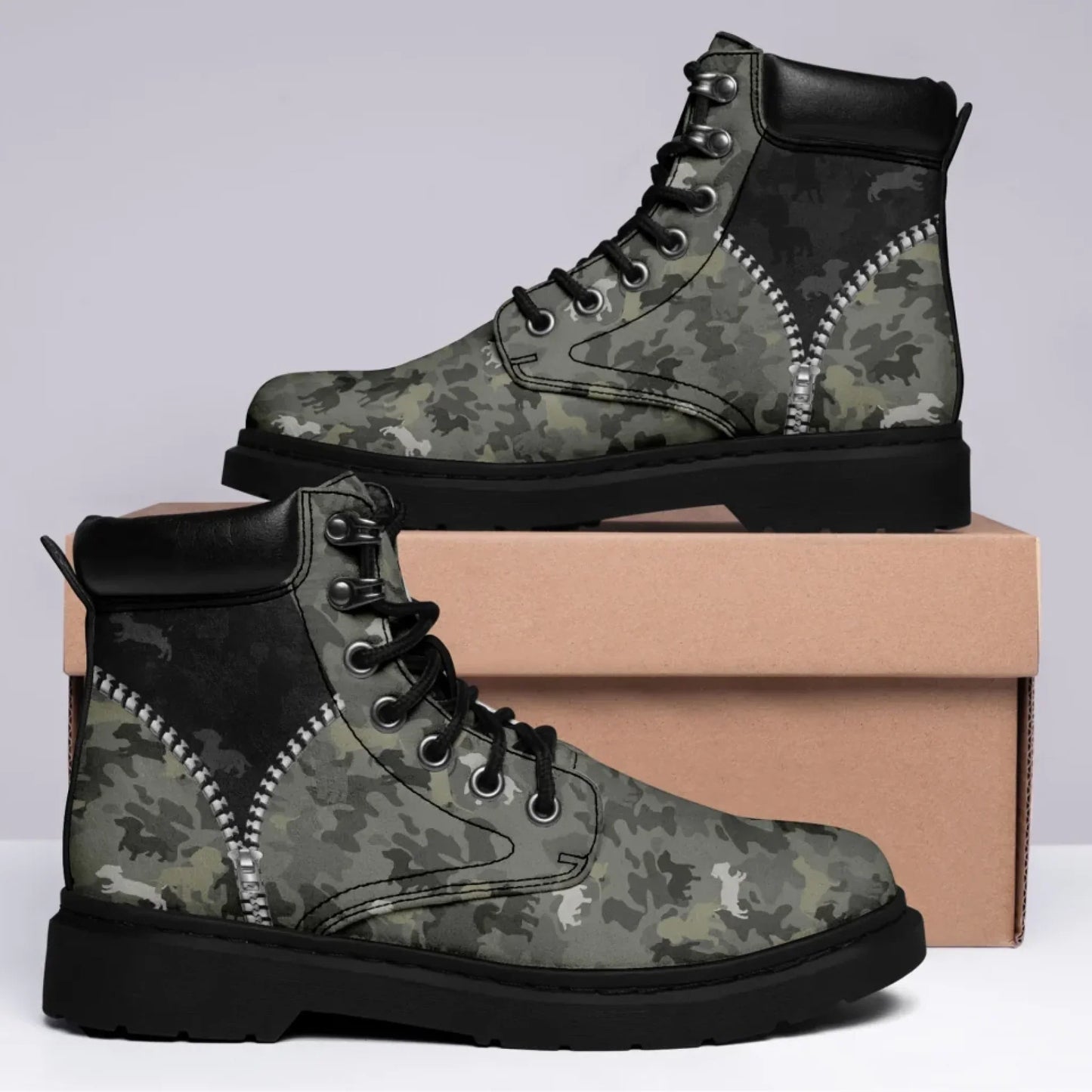 Personalized Camo Design Boots, Custom Veteran Durable Boots, Stylish Unisex Boots
