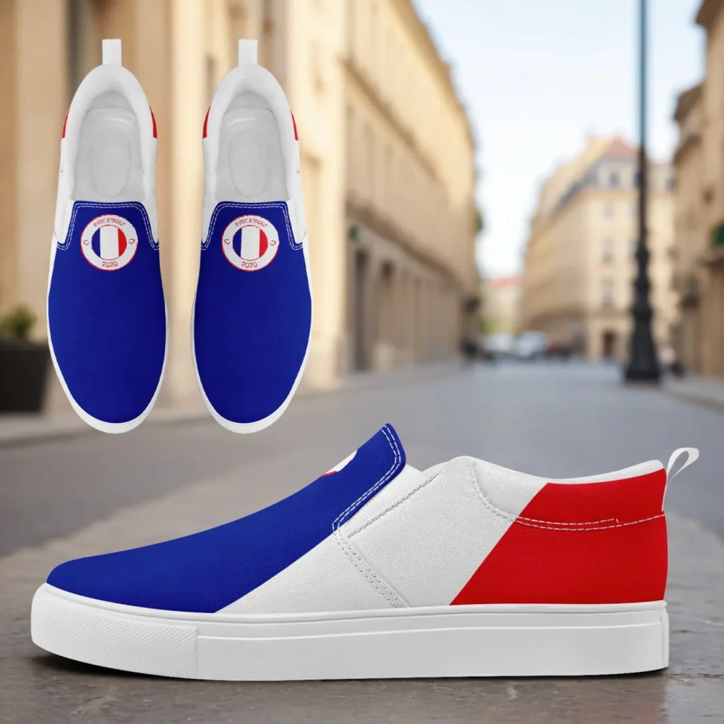 Personalized France Flag Sneakers, Custom Canvas Shoes, Pride Slip On Shoes