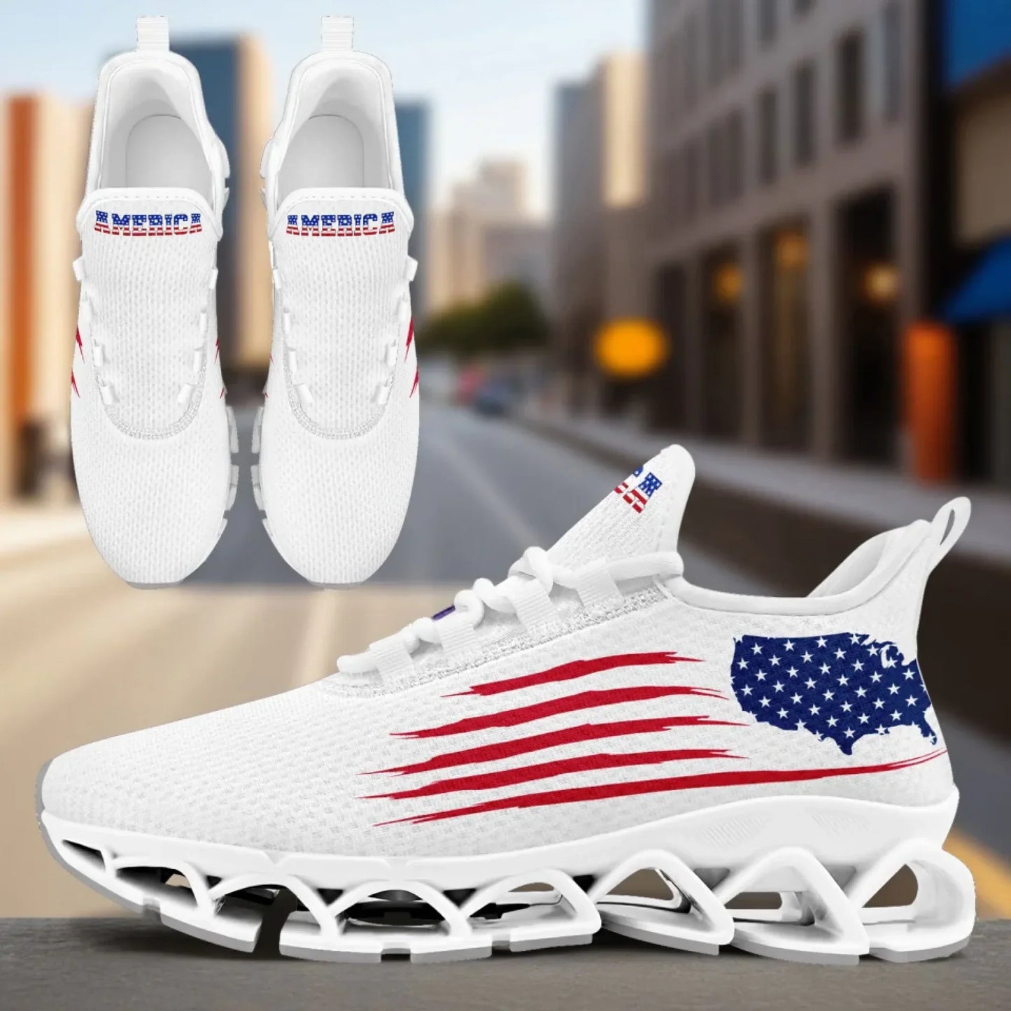 Personalized America Flag Sneakers, Custom Breathable Patriotic Shoes, Unisex Lace Up Shoes FN003XD-25028041