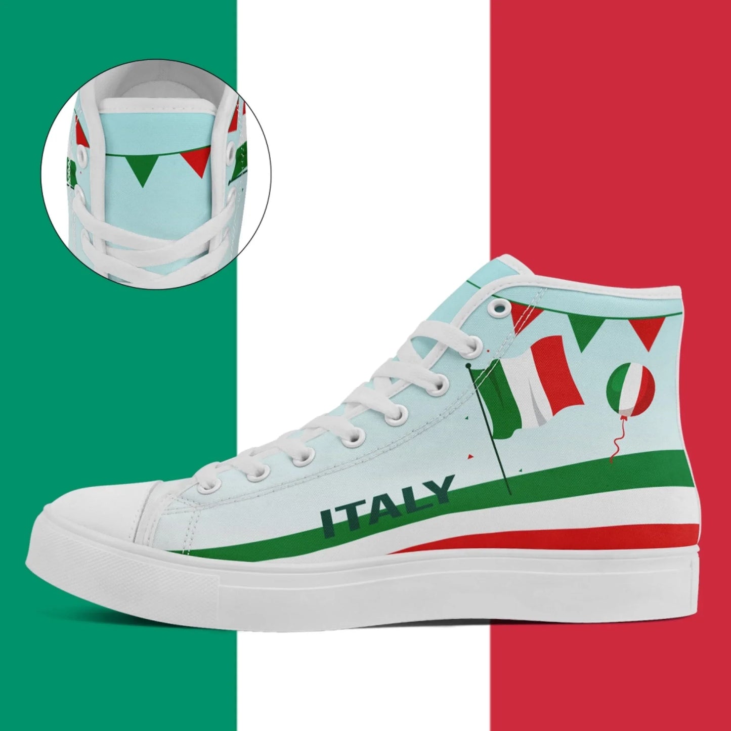 Personalized Italian Heritage High Tops Sneakers, Custom Stylish & Breathable Patriotic Shoes, Canvas Streetwear