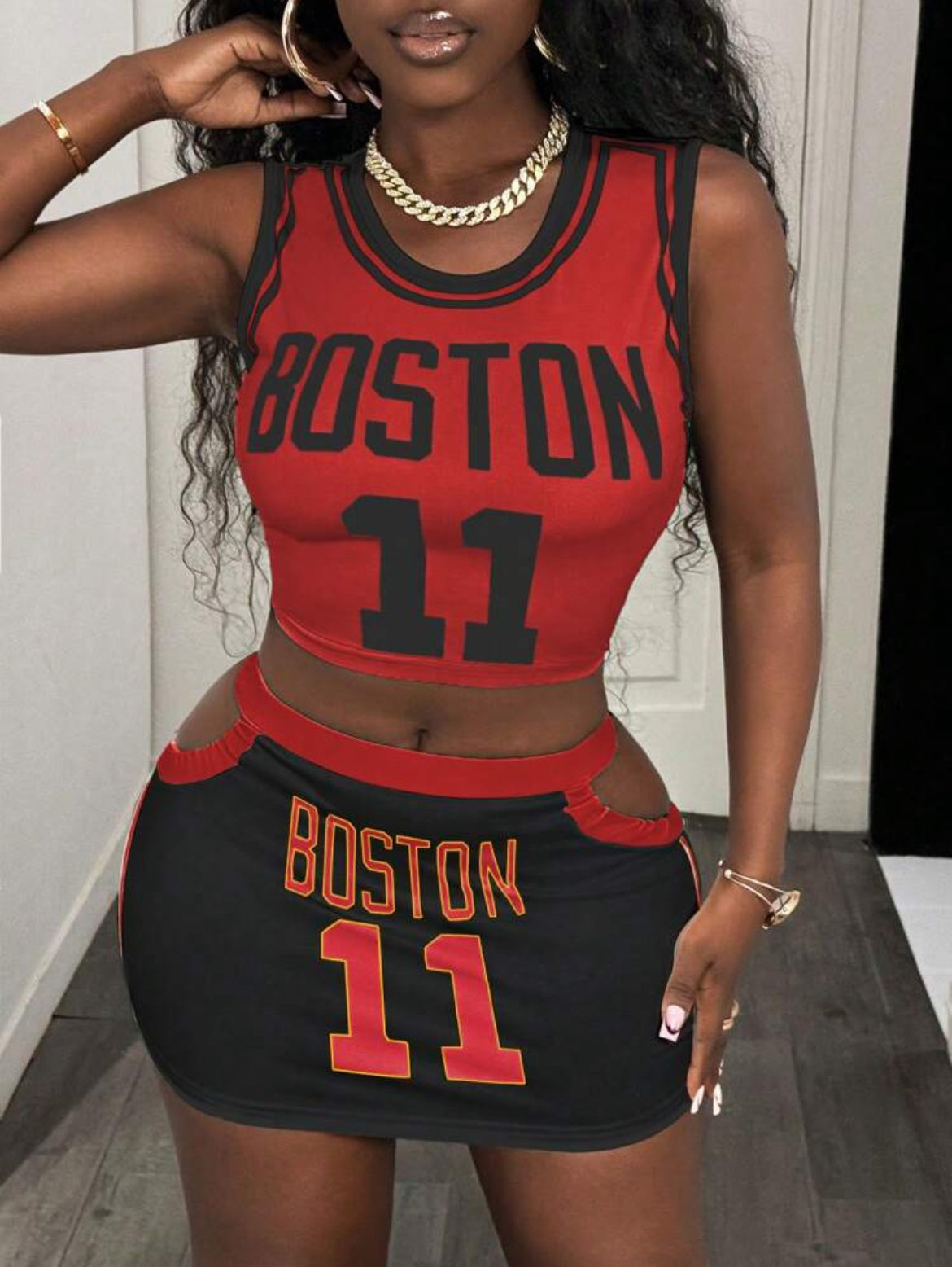 Tank Top And Hollow Out Mini Skirt