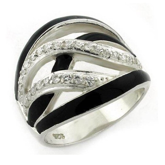 High Polished Sterling Silver Ring with Black Enamel