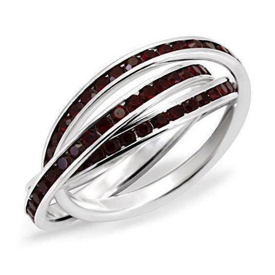Sterling Silver Womens Ring with Red Crystals