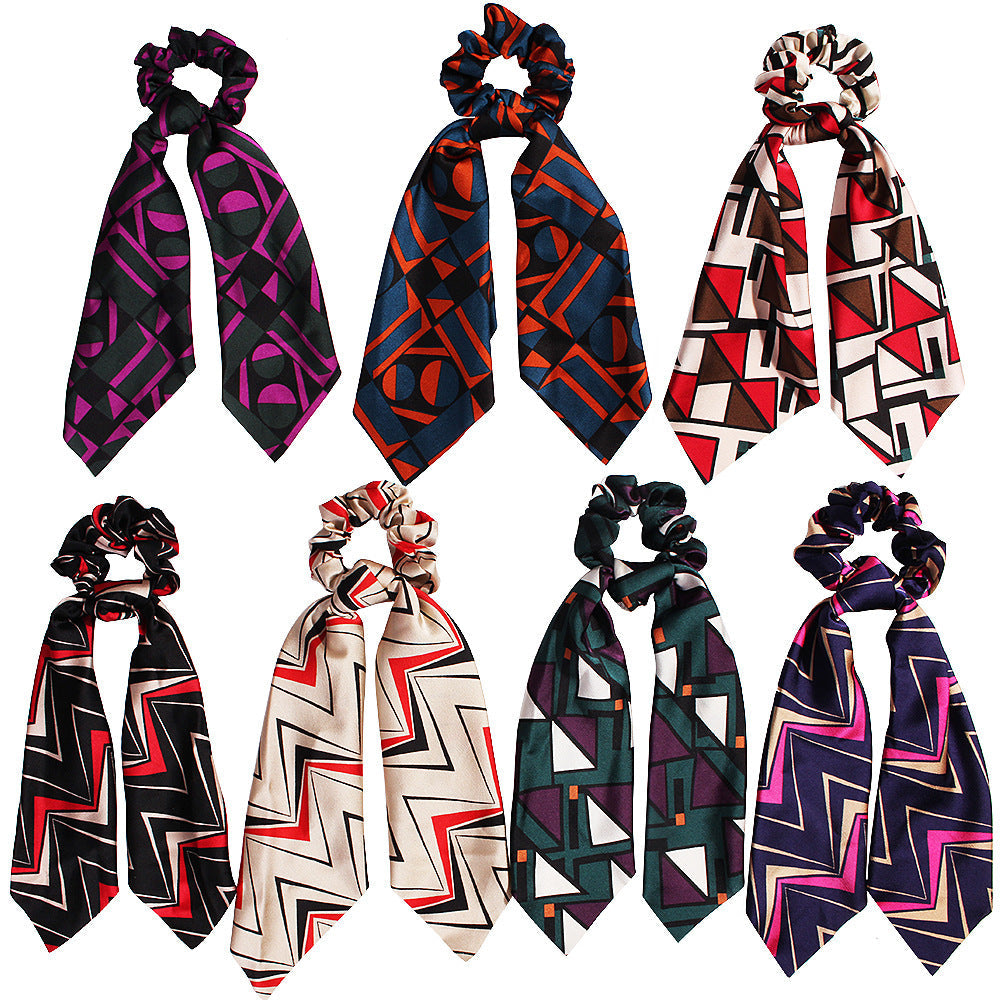 Geometric Hair Band Fashion Satin Big Bow Elastic Horse Tail Ribbon