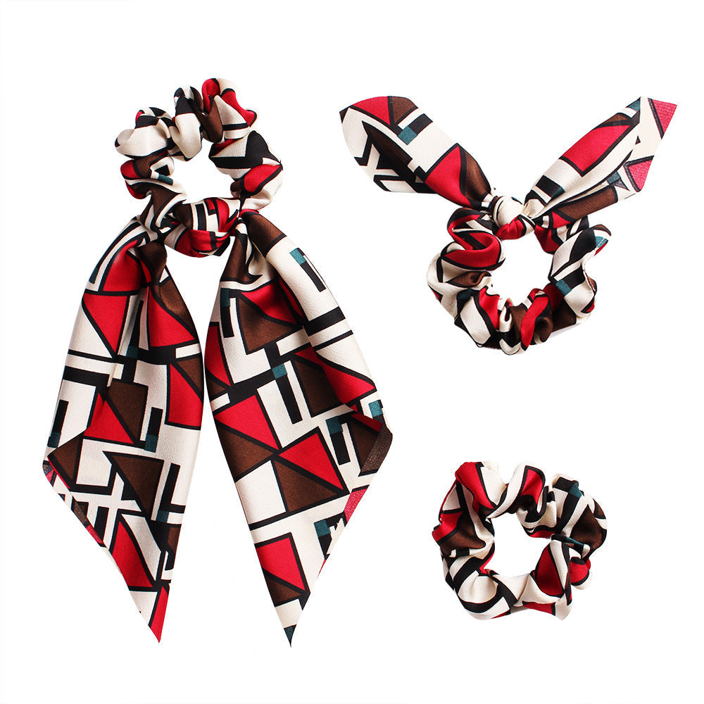 Geometric Hair Band Fashion Satin Big Bow Elastic Horse Tail Ribbon