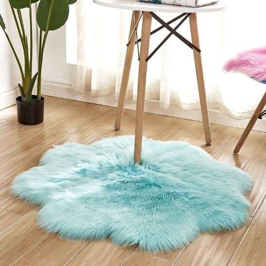 Artificial Woolen Carpet Rug Floral Shape Sheepskin Hairy Carpet