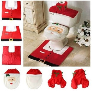 Christmas Santa Bathroom Curtain Toilet Seat Decor