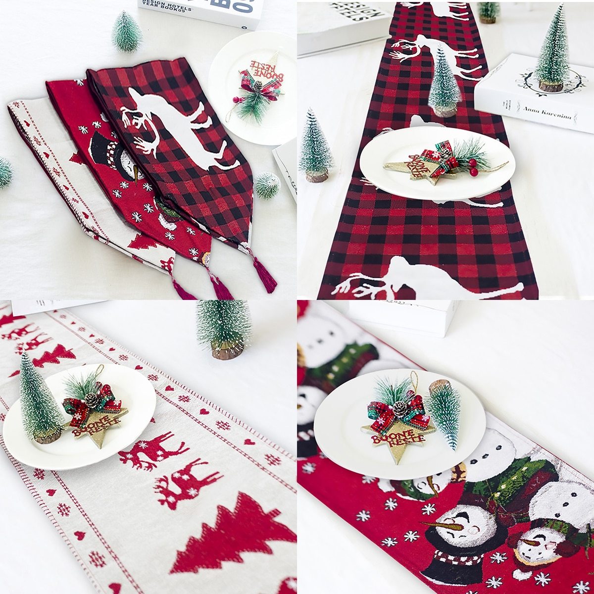 Christmas Elk Snowman Table Runner Decor