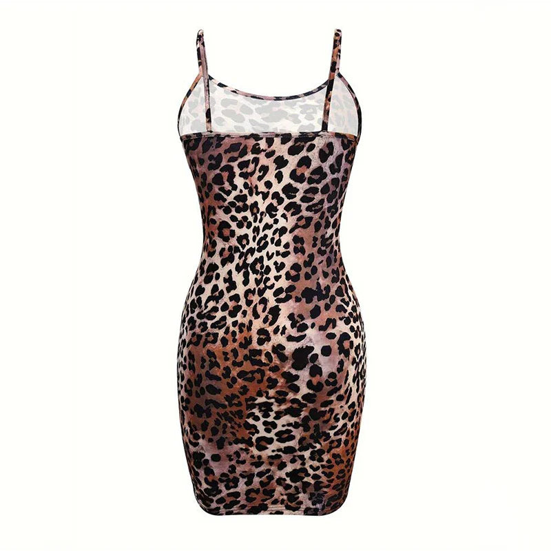 Fashion Leopard Print Slips Backless Sexy Bodycon Maxi Dress Summer Women Sleep Casual Clothes Dress Beach Party Vacation Club