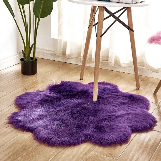 Artificial Woolen Carpet Rug Floral Shape Sheepskin Hairy Carpet