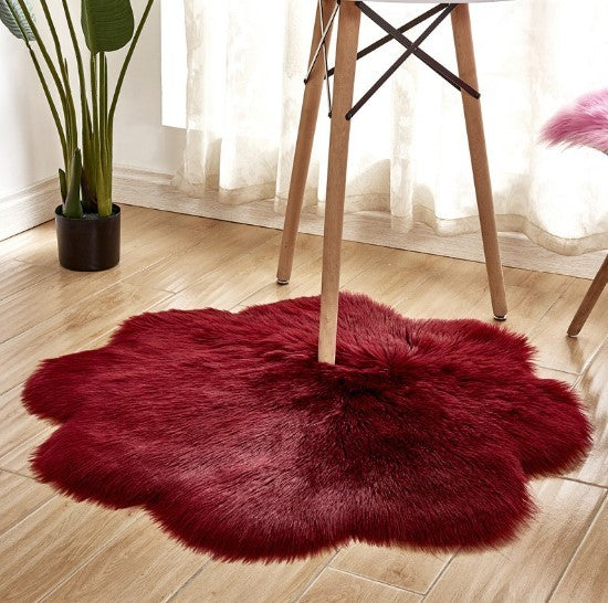 Artificial Woolen Carpet Rug Floral Shape Sheepskin Hairy Carpet