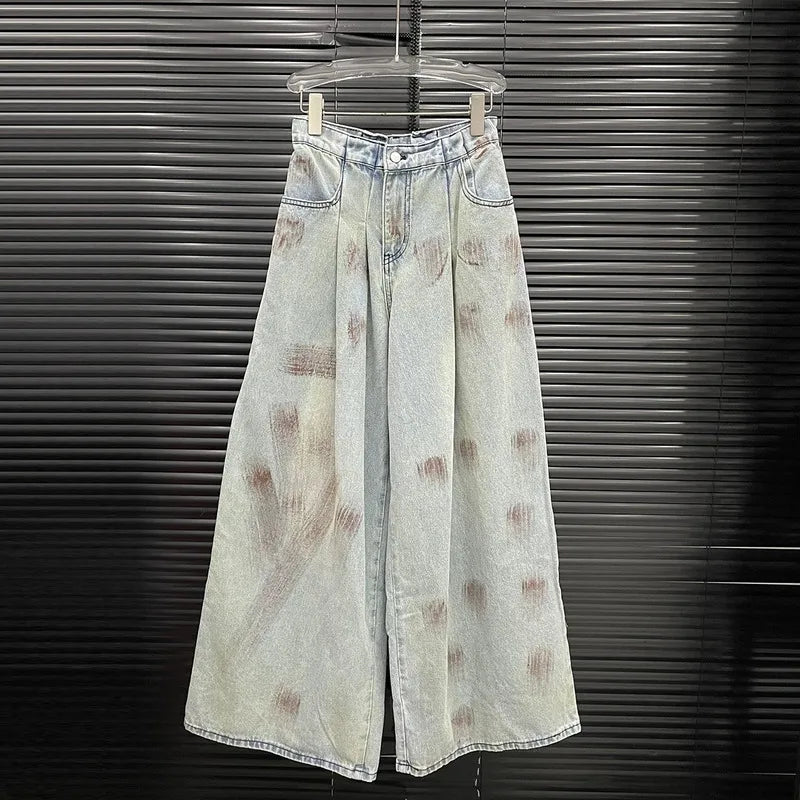 WTHT Vintage 2025 Summer Women's Bandage Single-breasted Denim Vest Fashion High-waisted Loose Wide Leg Jeans Female 1LS1482