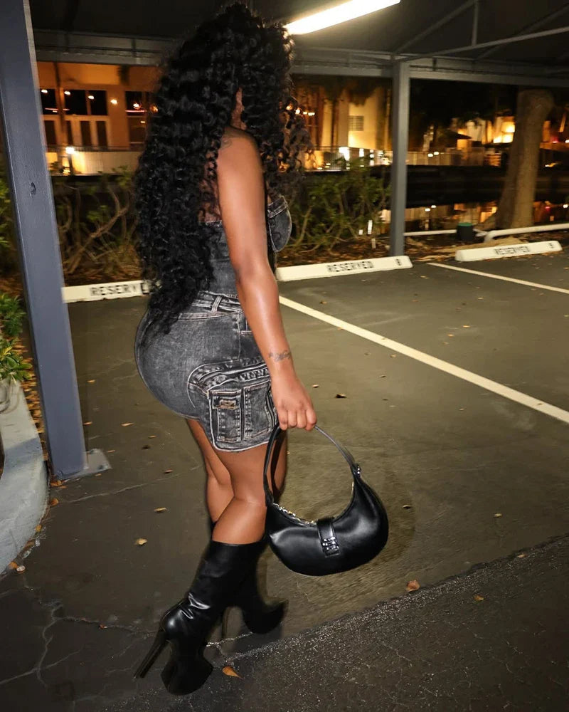 Y2k Fashion Vintage Washed Denim Set Women Off Shoulder Cropped Top Mini Skirt Jean Suit Summer Streetwear 2 Two Piece Outfits