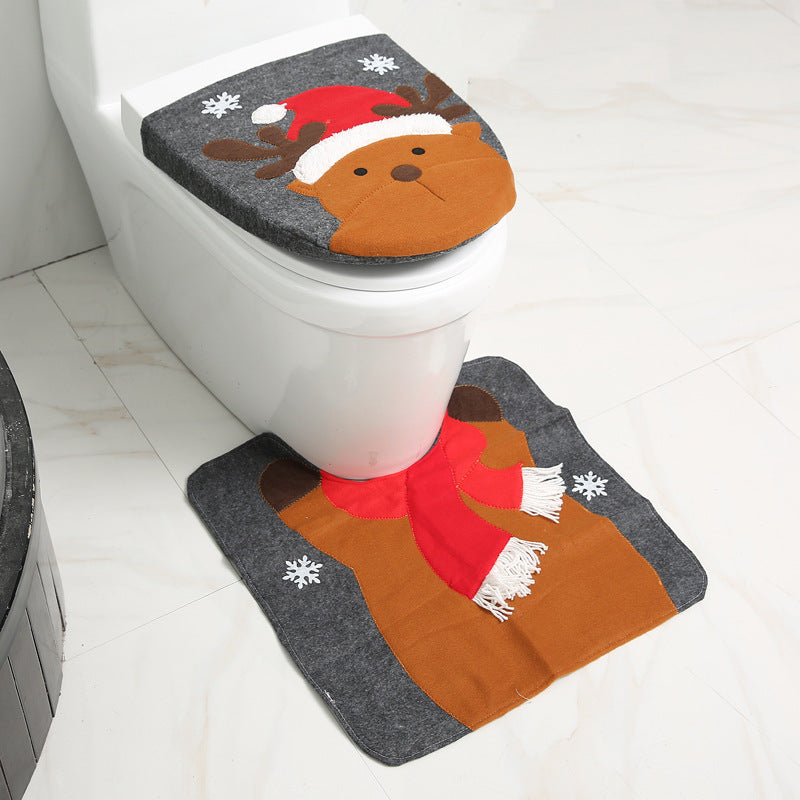Christmas Santa Bathroom Curtain Toilet Seat Decor