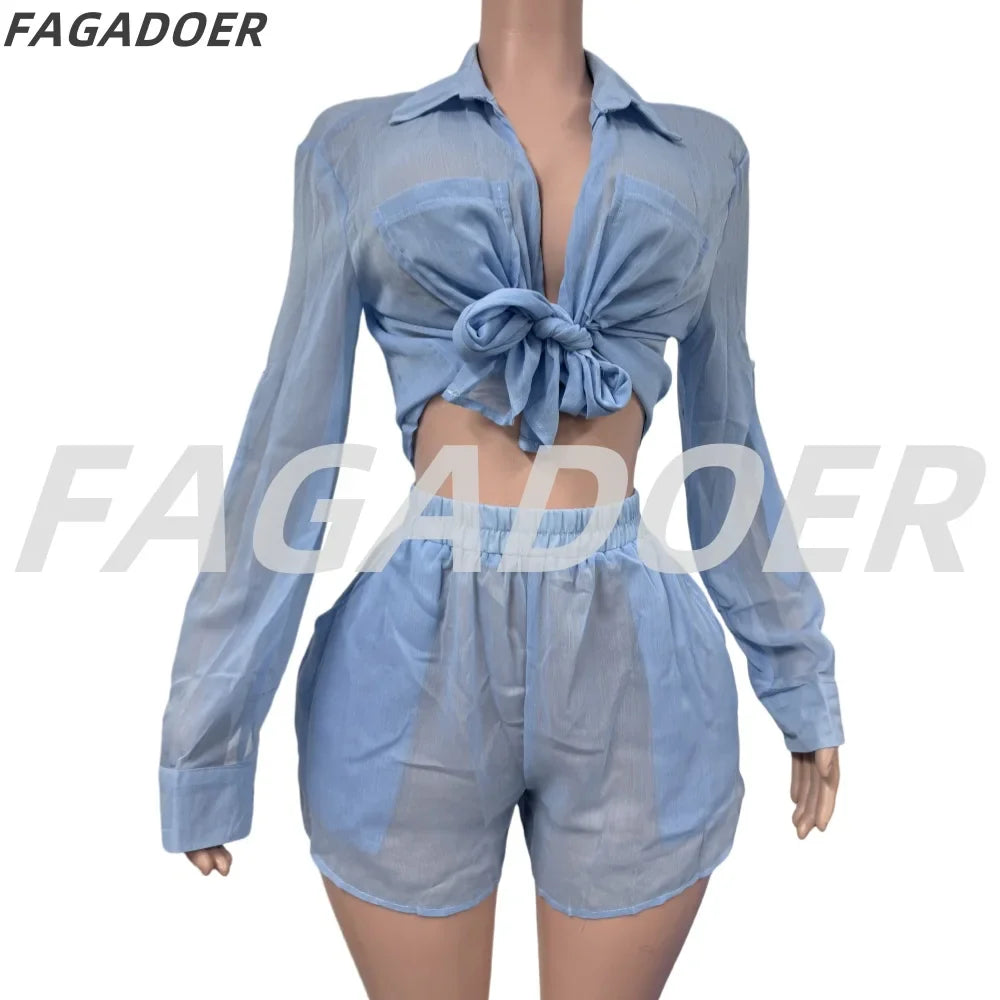 FAGADOER 2024 Fall Denim Women Set Long Sleeve Irregular Jean Coat Top and Bodycon Mini Skirt Street Two 2 Piece Set Outfits New