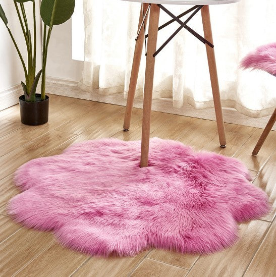 Artificial Woolen Carpet Rug Floral Shape Sheepskin Hairy Carpet