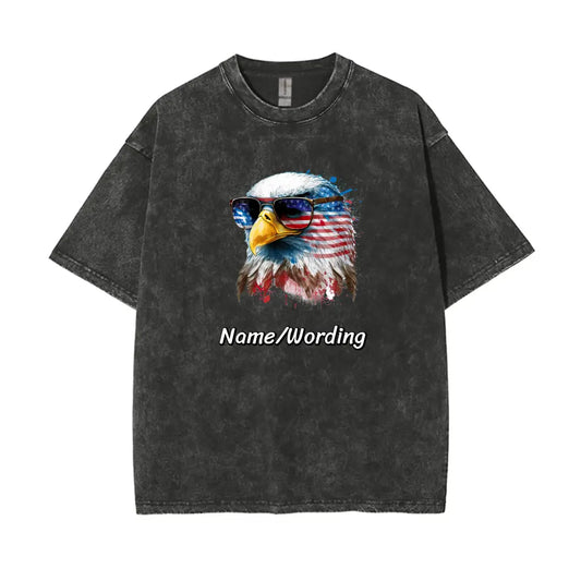 Personalized Patriotic T-shirt, Water-Wash Cotton Tee with Flag,89000-23020032