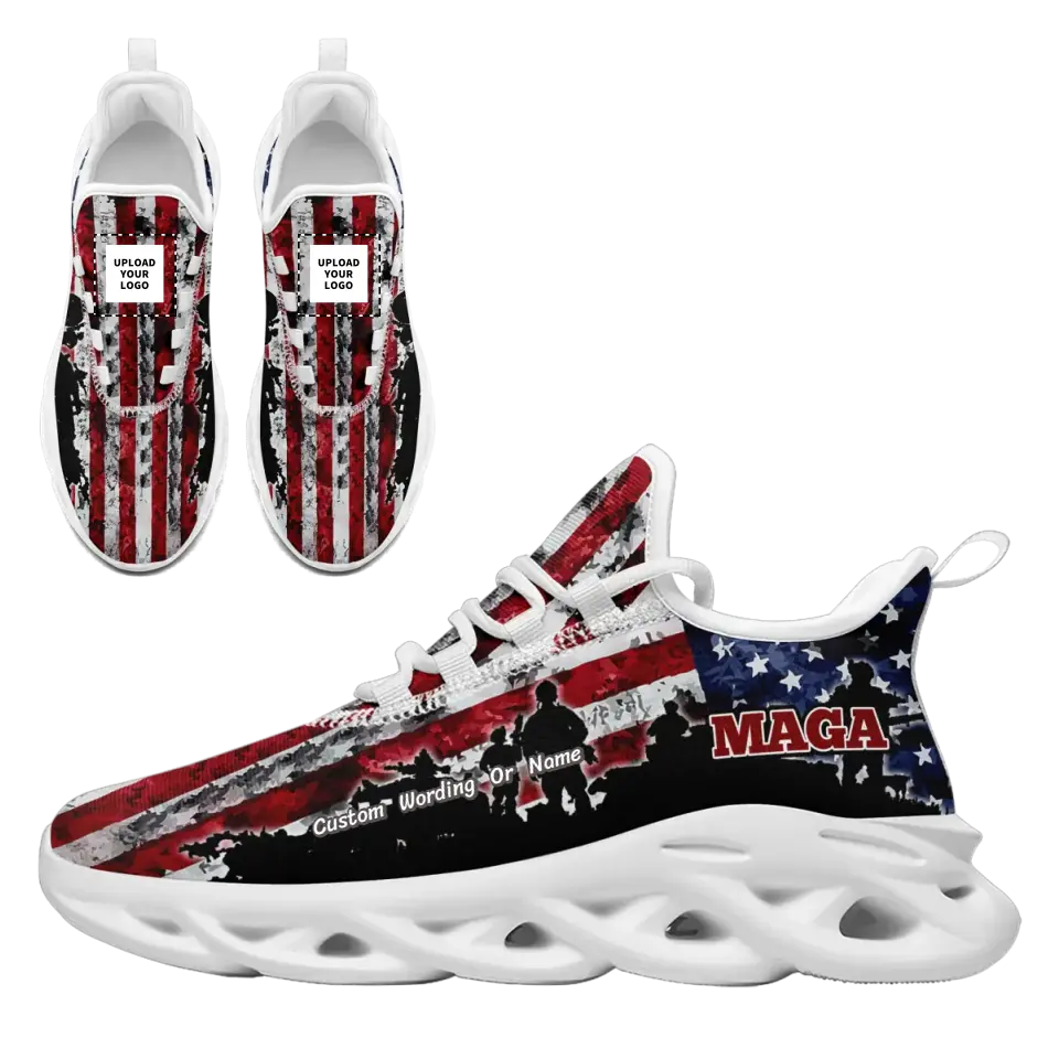 Personalized America Flag Sneakers, Custom MAGA Patriotic Shoes, Comfortable Running Shoes