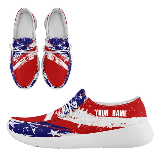 Personalized  America Flag Sneakers, Custom Patriotic Loafer Shoes,  Canvas Slip On Shoes,FN018-24020303-1w