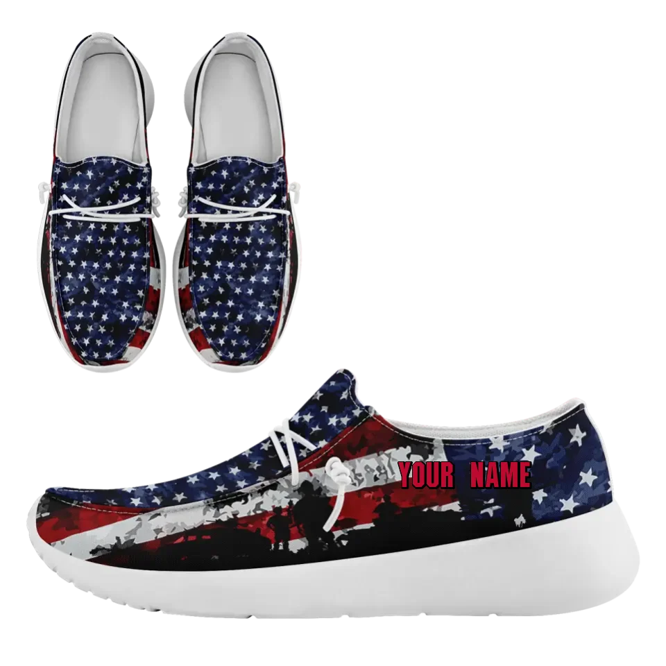Personalized  America Flag Sneakers, Custom Patriotic Loafer Shoes,  Canvas Slip On Shoes,
FN018-24020303-7w