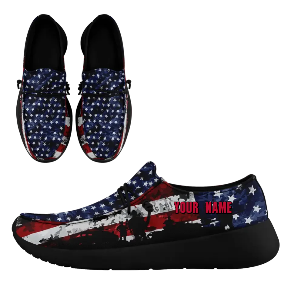 Personalized  America Flag Sneakers, Custom Patriotic Loafer Shoes,  Canvas Slip On Shoes,
FN018-24020303-7b