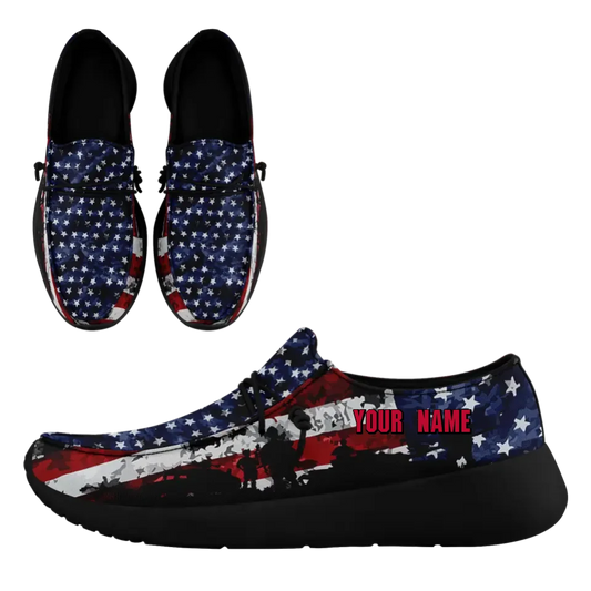 Personalized  America Flag Sneakers, Custom Patriotic Loafer Shoes,  Canvas Slip On Shoes,
FN018-24020303-7b