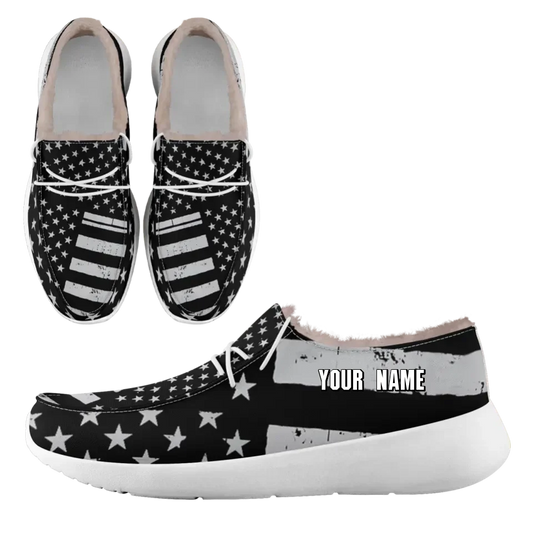 Personalized Patriotic Canvas Slip-On Sneakers, Custom USA Flag Design Loafer Shoes, Buy One Get One Gift,FN042-24020304-6w