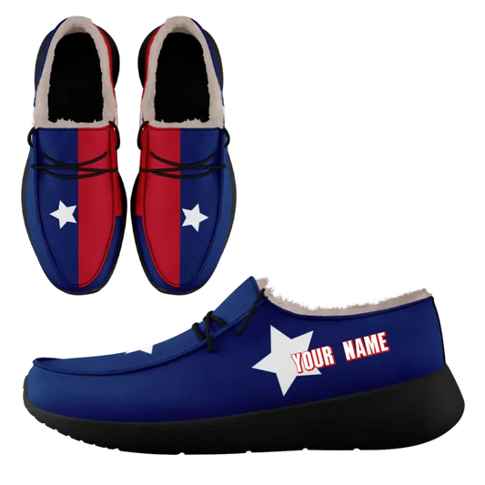 Personalized USA Flag Sneakers, Custom Stars and Stripes Loafer Shoes, Fur Lining Shoe, Pride in Comfort,FN042-24020304-5b