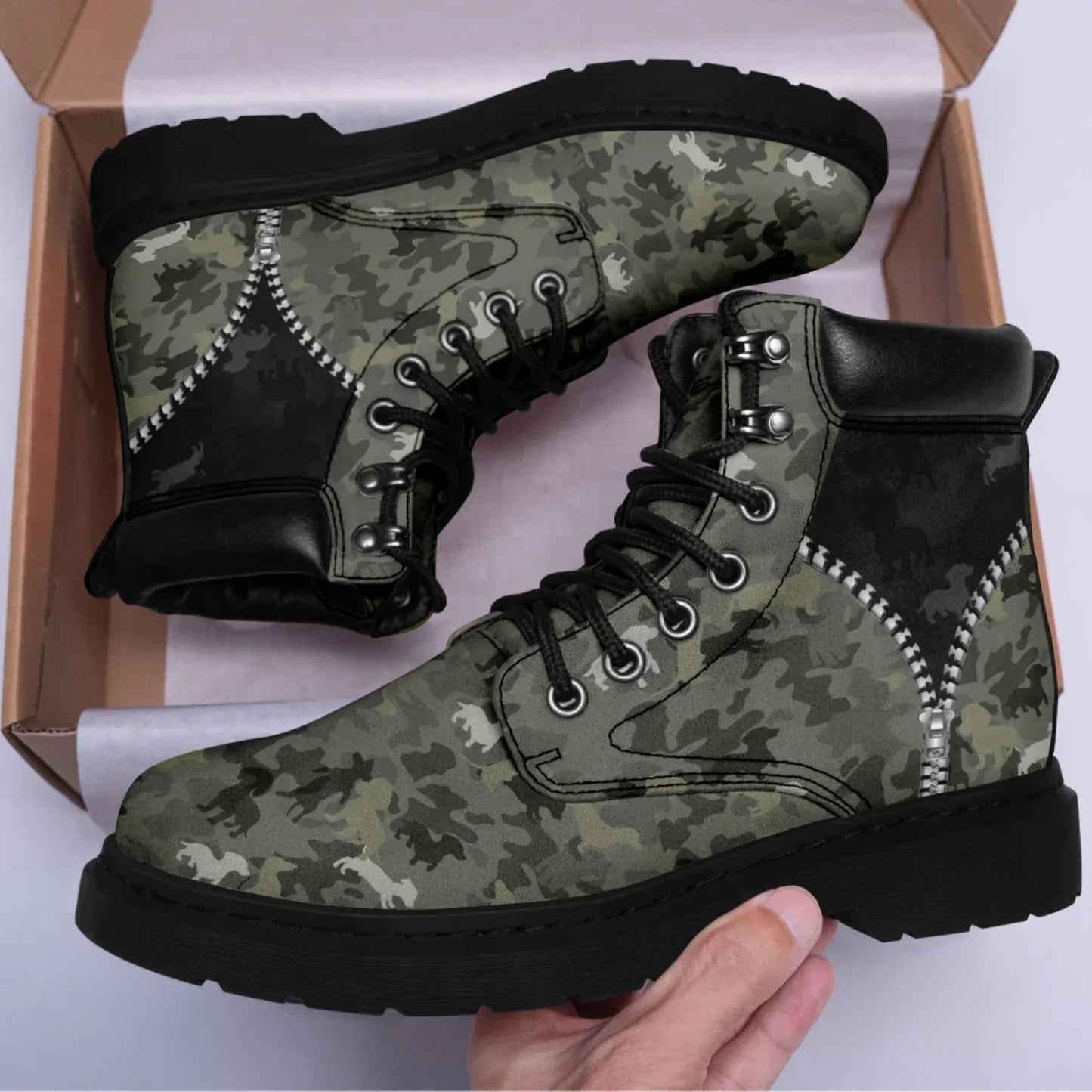 Personalized Camo Design Boots, Custom Veteran Durable Boots, Stylish Unisex Boots