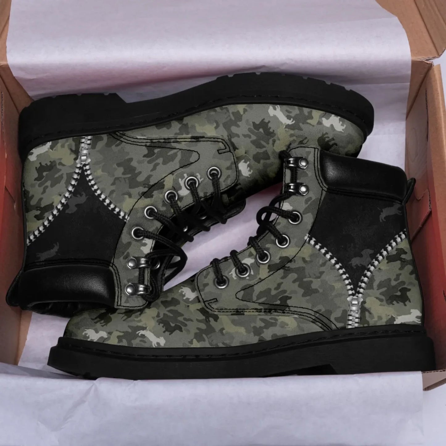 Personalized Camo Design Boots, Custom Veteran Durable Boots, Stylish Unisex Boots