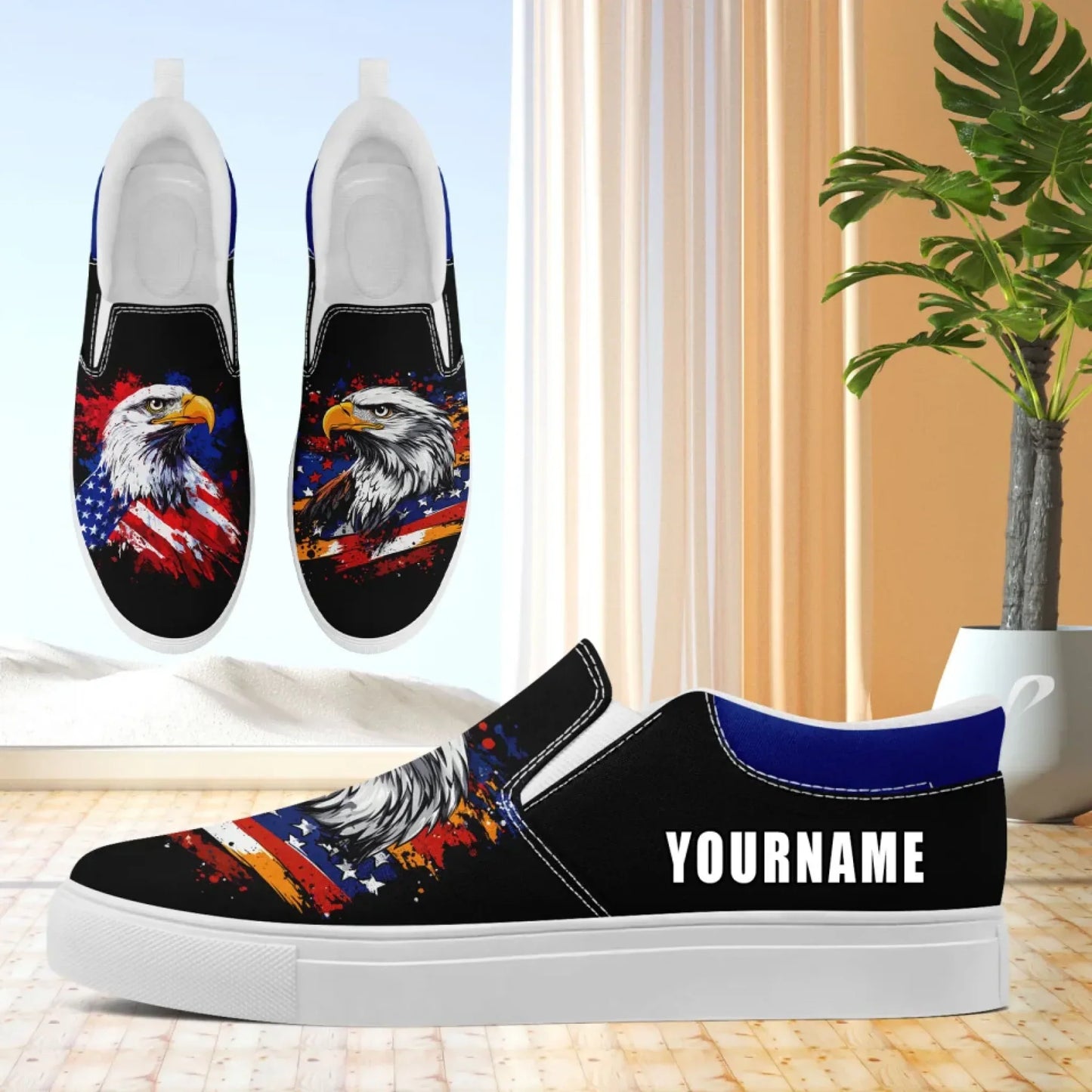 Personalized Patriotic Sneakers, Custom US Flag Shoes, Pride Flag Slip On Shoes