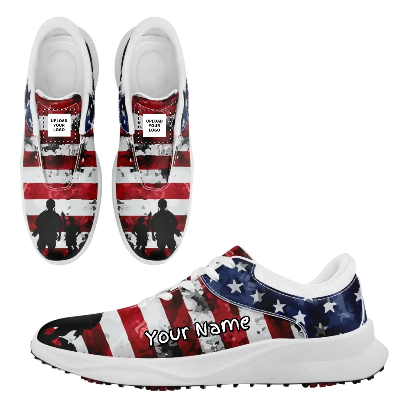 Personalized US Flag Sneakers, Custom Patriotic Shoes, Premium Golf Shoes