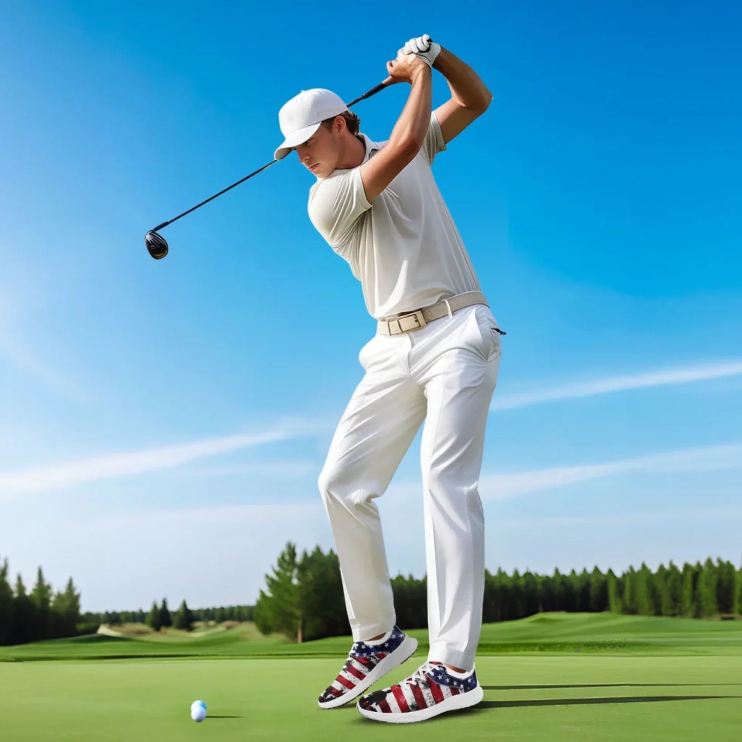 Personalized US Flag Sneakers, Custom Patriotic Shoes, Premium Golf Shoes