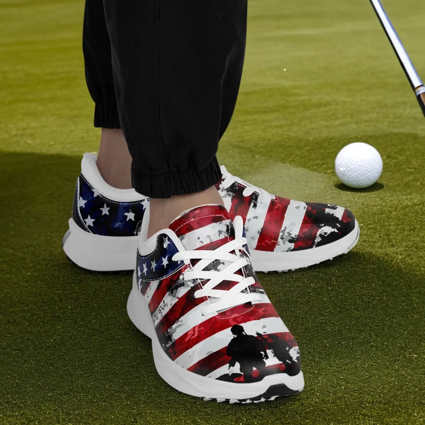 Personalized US Flag Sneakers, Custom Patriotic Shoes, Premium Golf Shoes