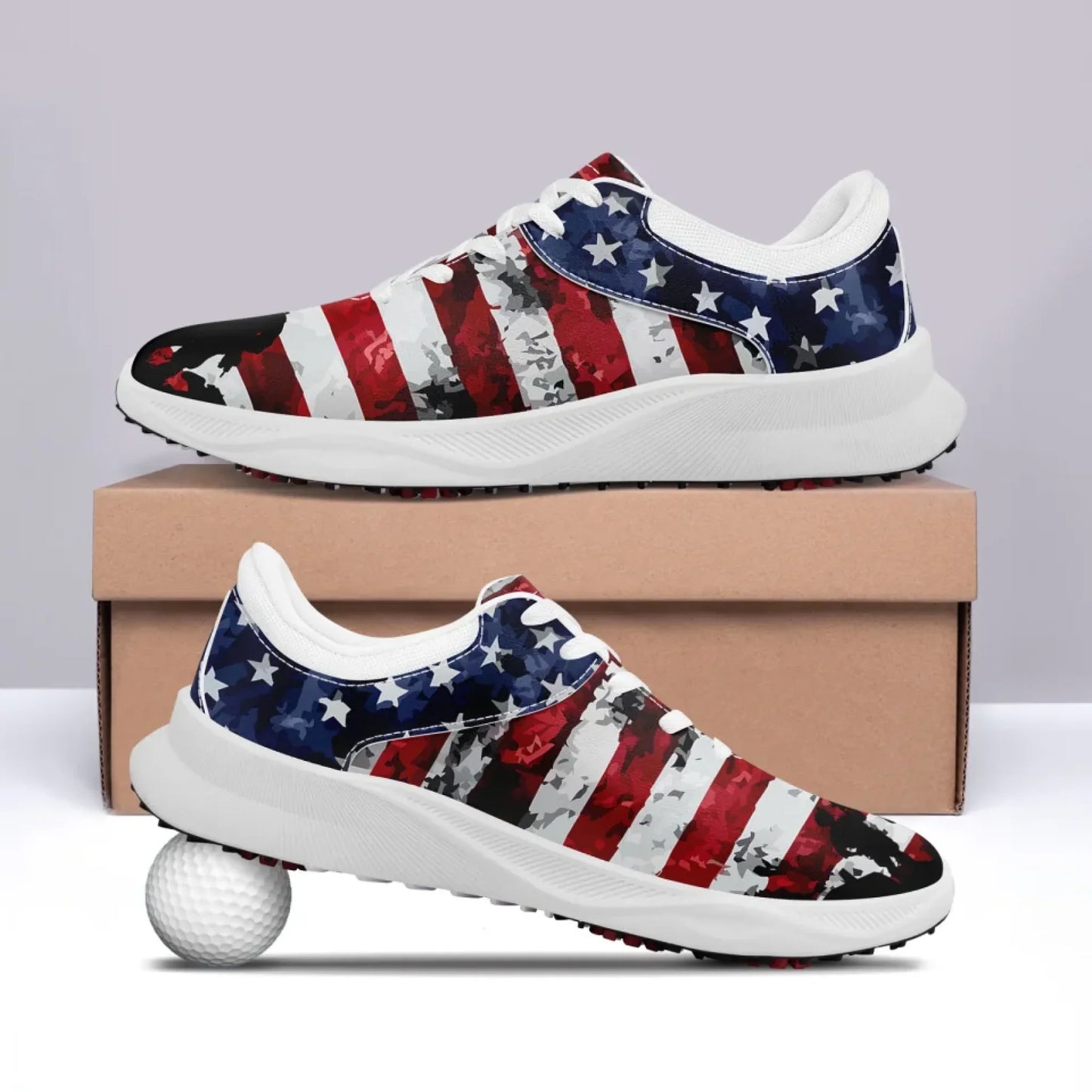 Personalized US Flag Sneakers, Custom Patriotic Shoes, Premium Golf Shoes