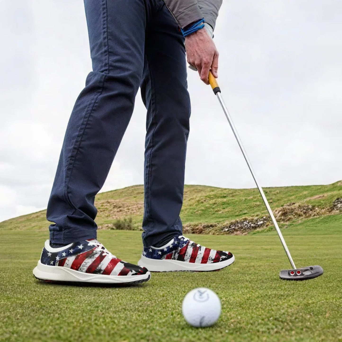 Personalized US Flag Sneakers, Custom Patriotic Shoes, Premium Golf Shoes