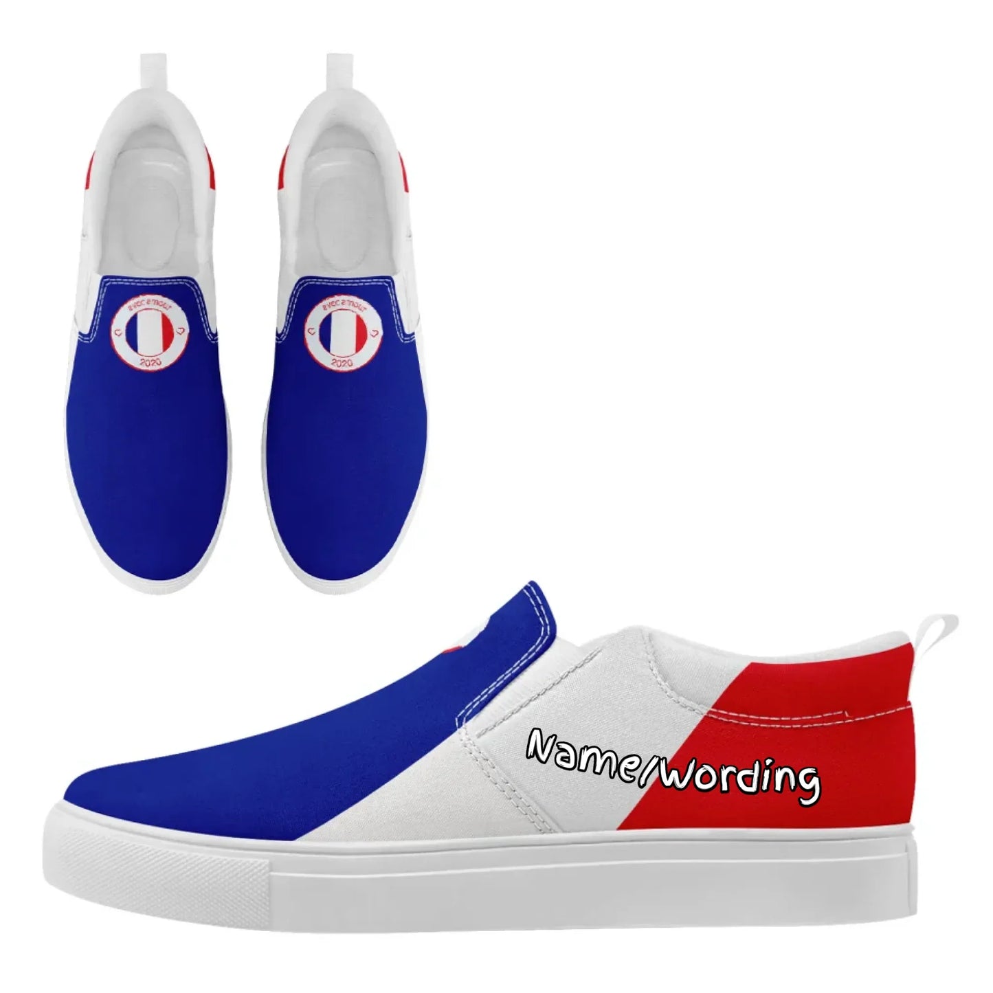 Personalized France Flag Sneakers, Custom Canvas Shoes, Pride Slip On Shoes