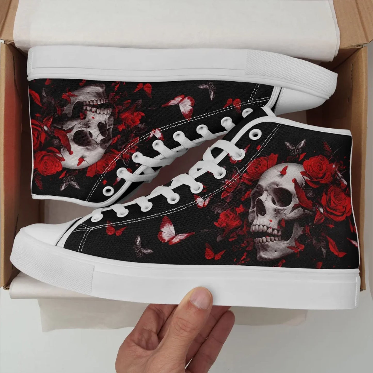 Personalized Gothic Fashion Sneakers, Custom Skull High Top Shoes, Stylish Unisex Shoes