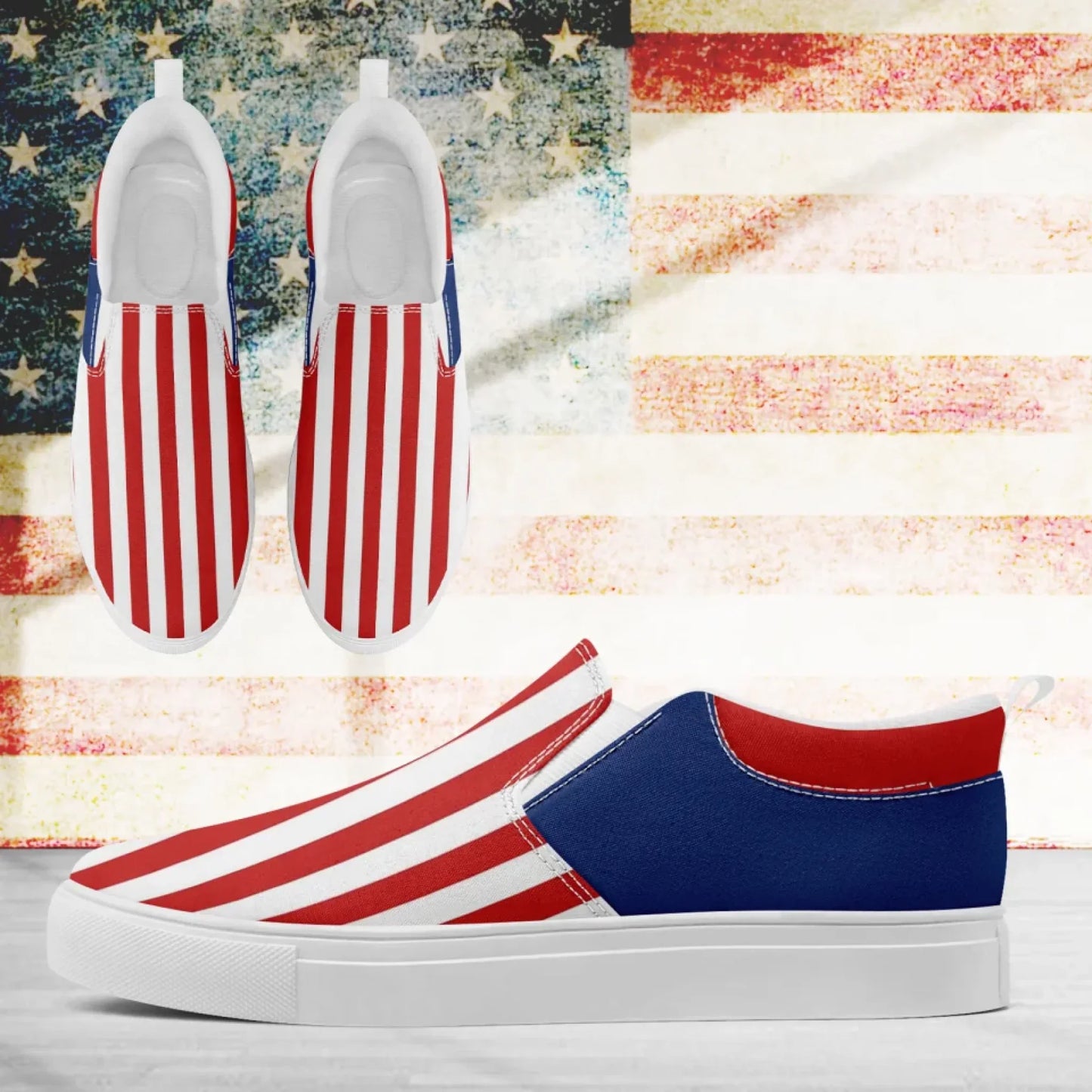 Personalized America Flag Sneakers, Custom Patriotic Slip On Shoes, Pride Unisex Canvas Shoes