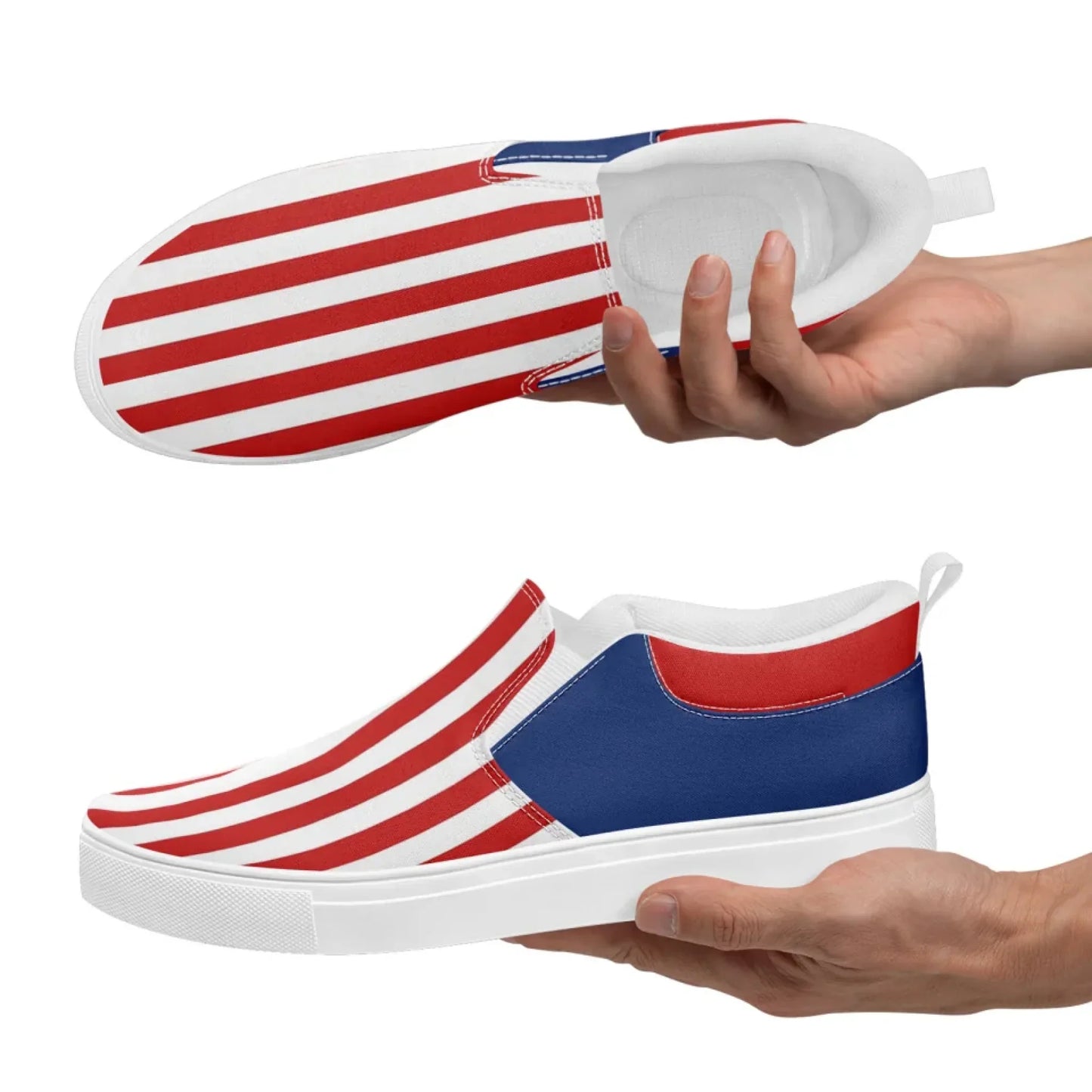 Personalized America Flag Sneakers, Custom Patriotic Slip On Shoes, Pride Unisex Canvas Shoes
