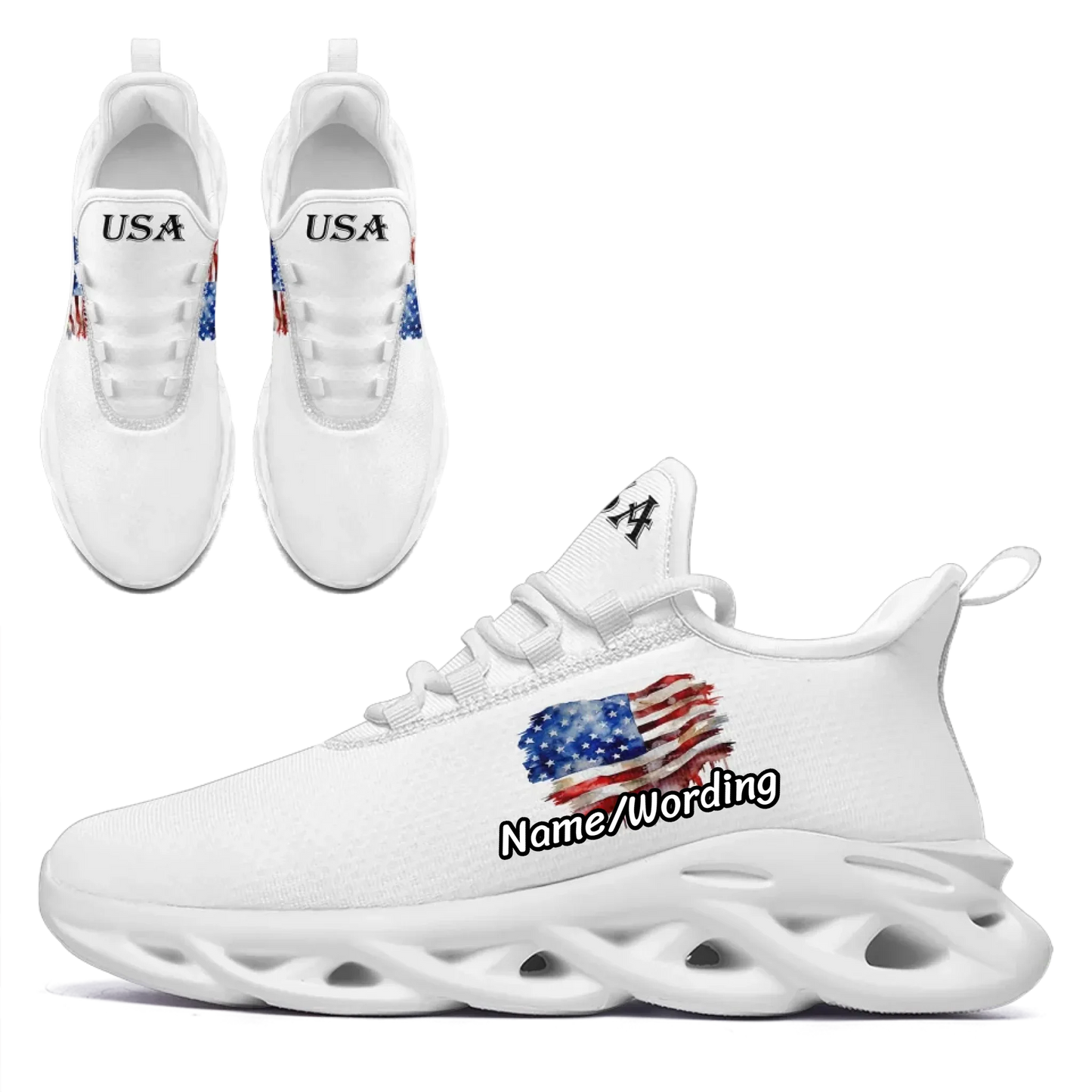 Personalized America Flag Sneakers, Custom Breathable Patriotic Shoes, Unisex Lace Up Shoes