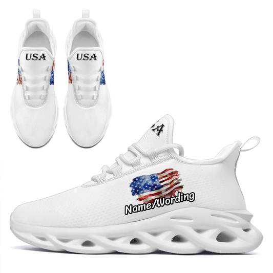 Personalized America Flag Sneakers, Custom Breathable Patriotic Shoes, Unisex Lace Up Shoes