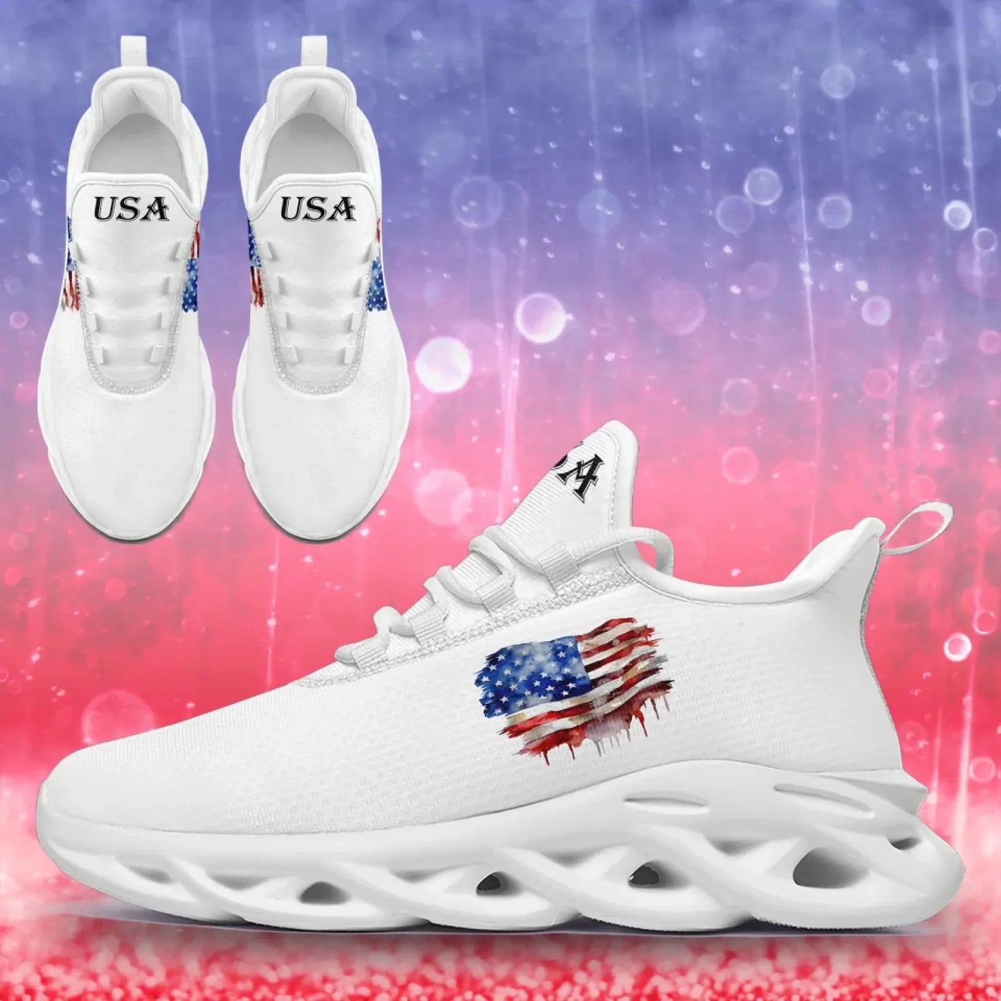 Personalized America Flag Sneakers, Custom Breathable Patriotic Shoes, Unisex Lace Up Shoes