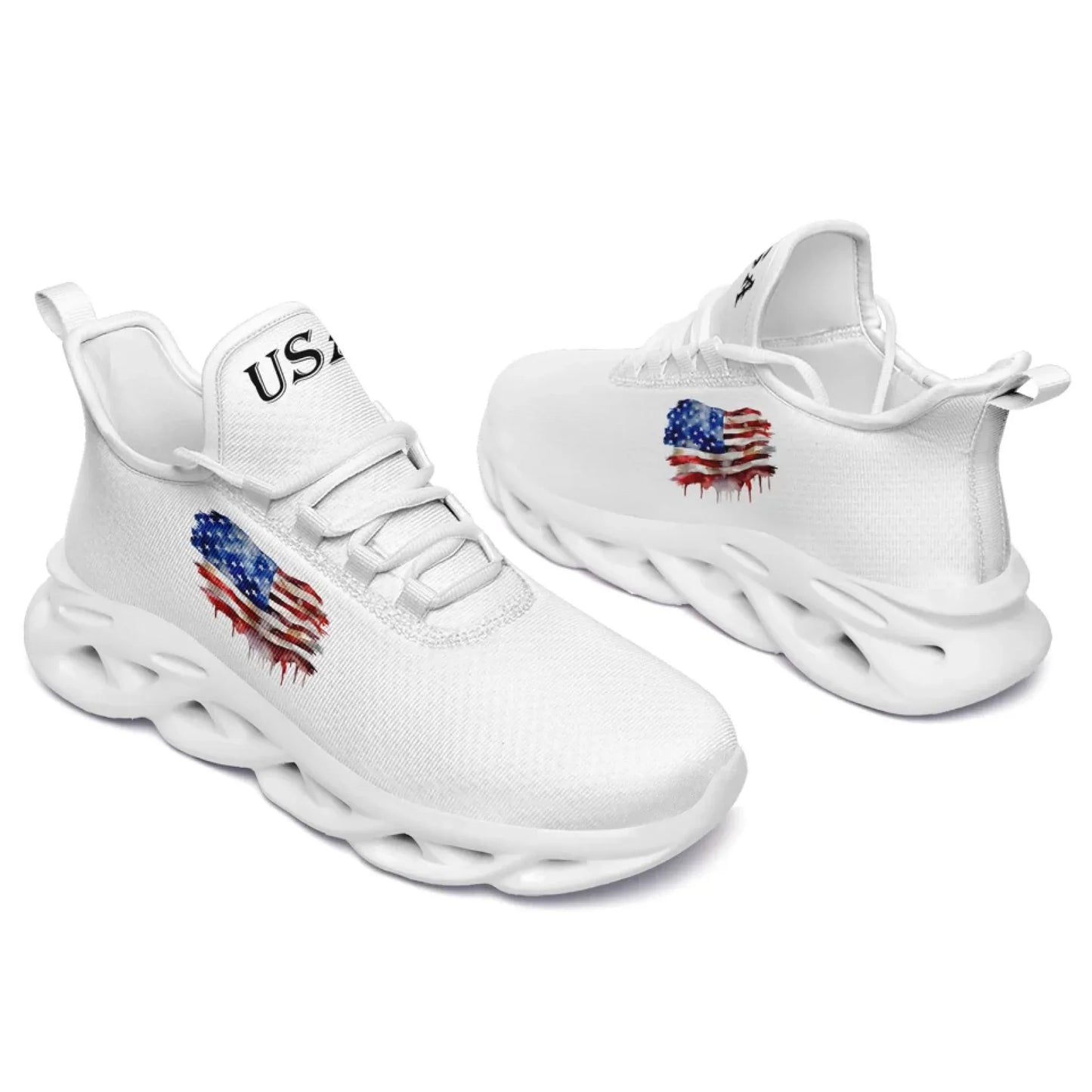 Personalized America Flag Sneakers, Custom Breathable Patriotic Shoes, Unisex Lace Up Shoes