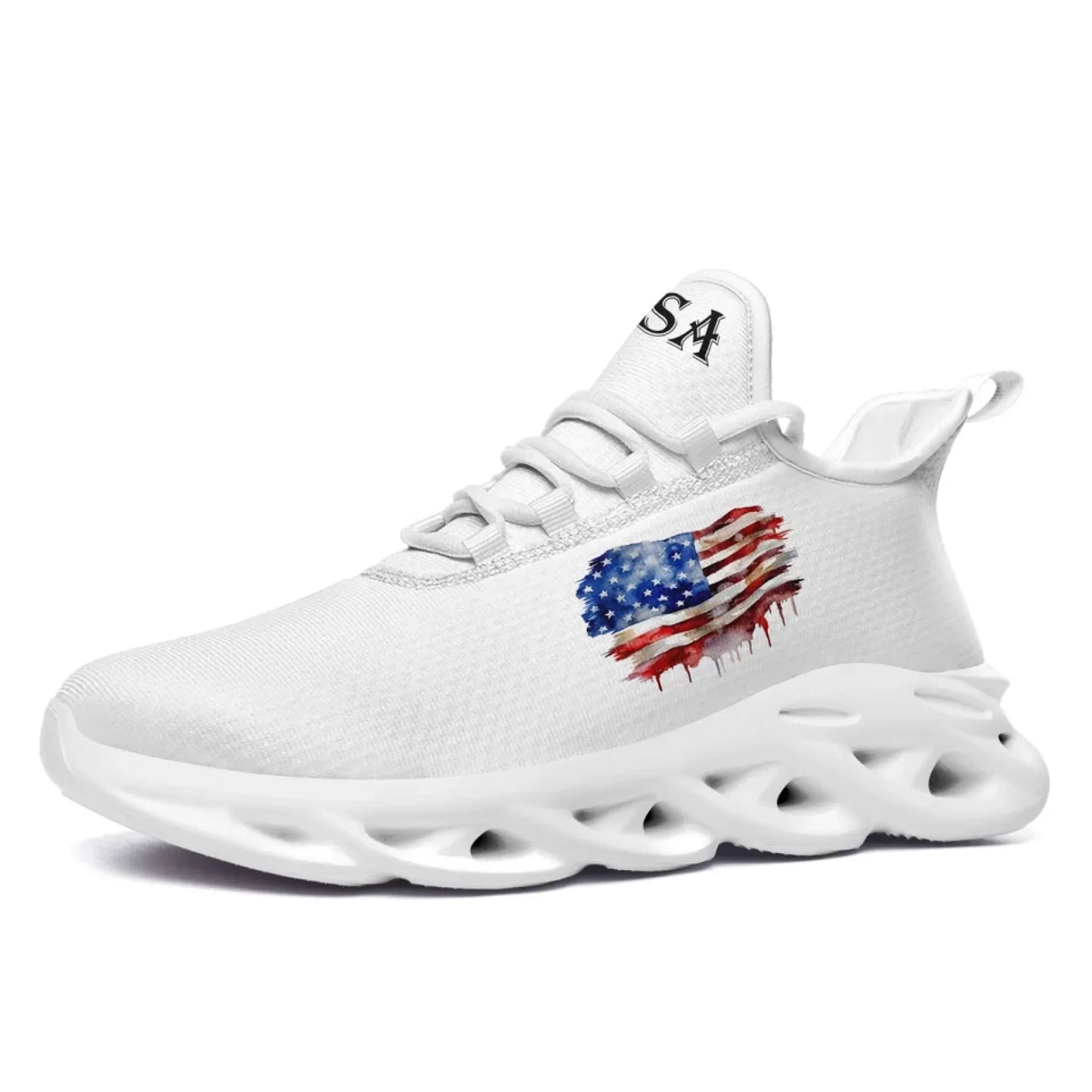 Personalized America Flag Sneakers, Custom Breathable Patriotic Shoes, Unisex Lace Up Shoes